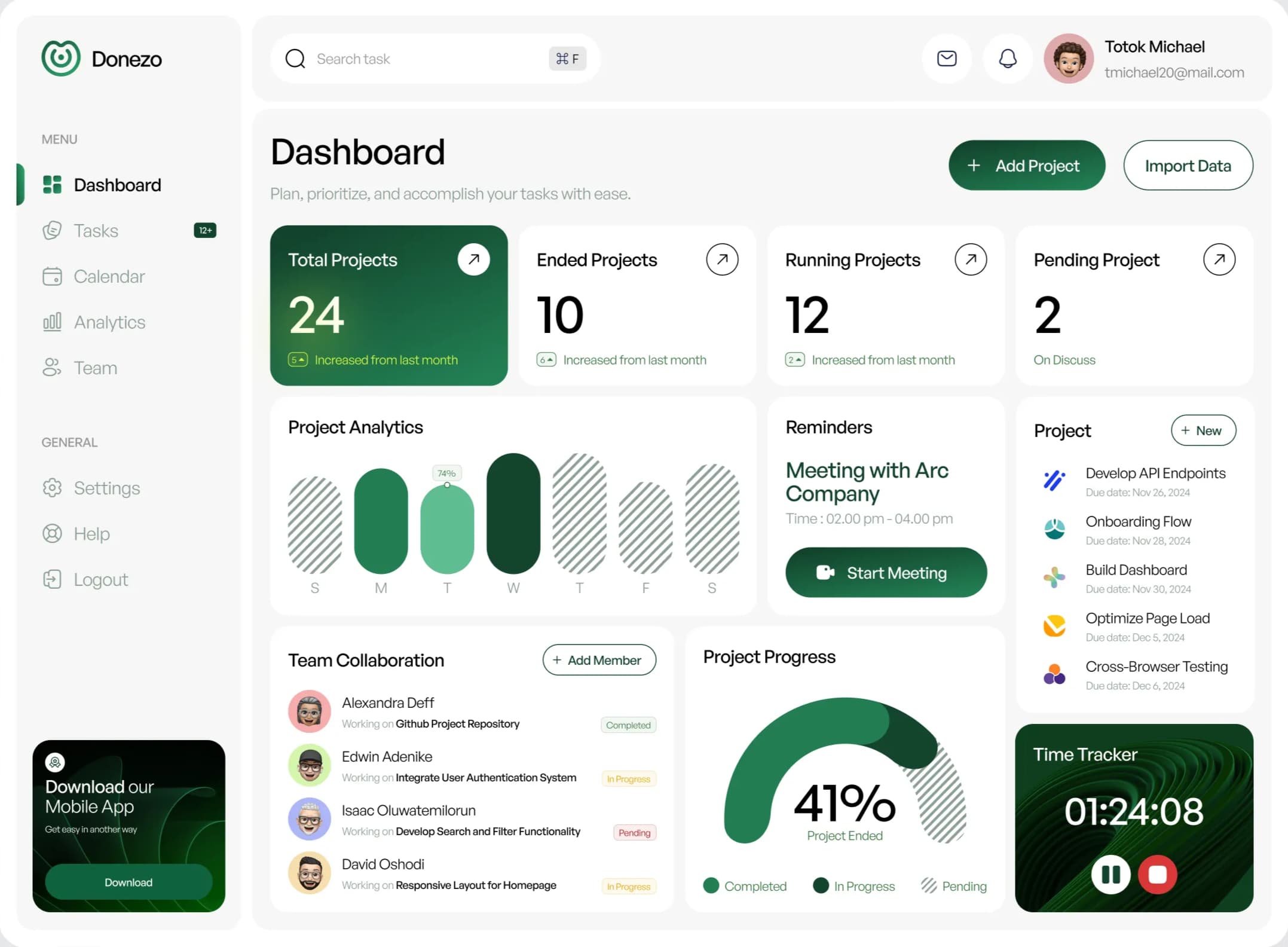 Web application dashboard with charts, navigation, and data overview