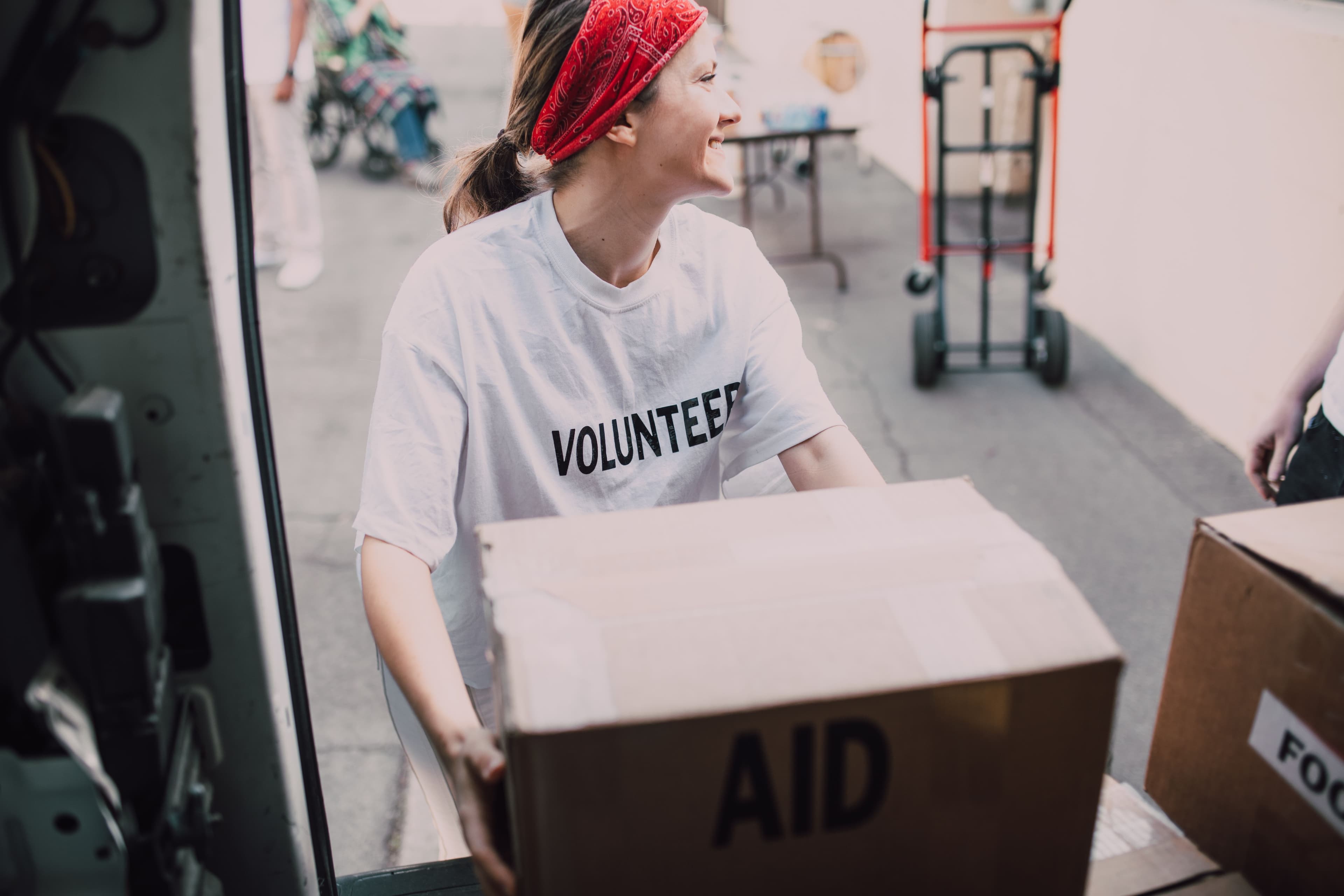 Volunteers and community members at a charity event