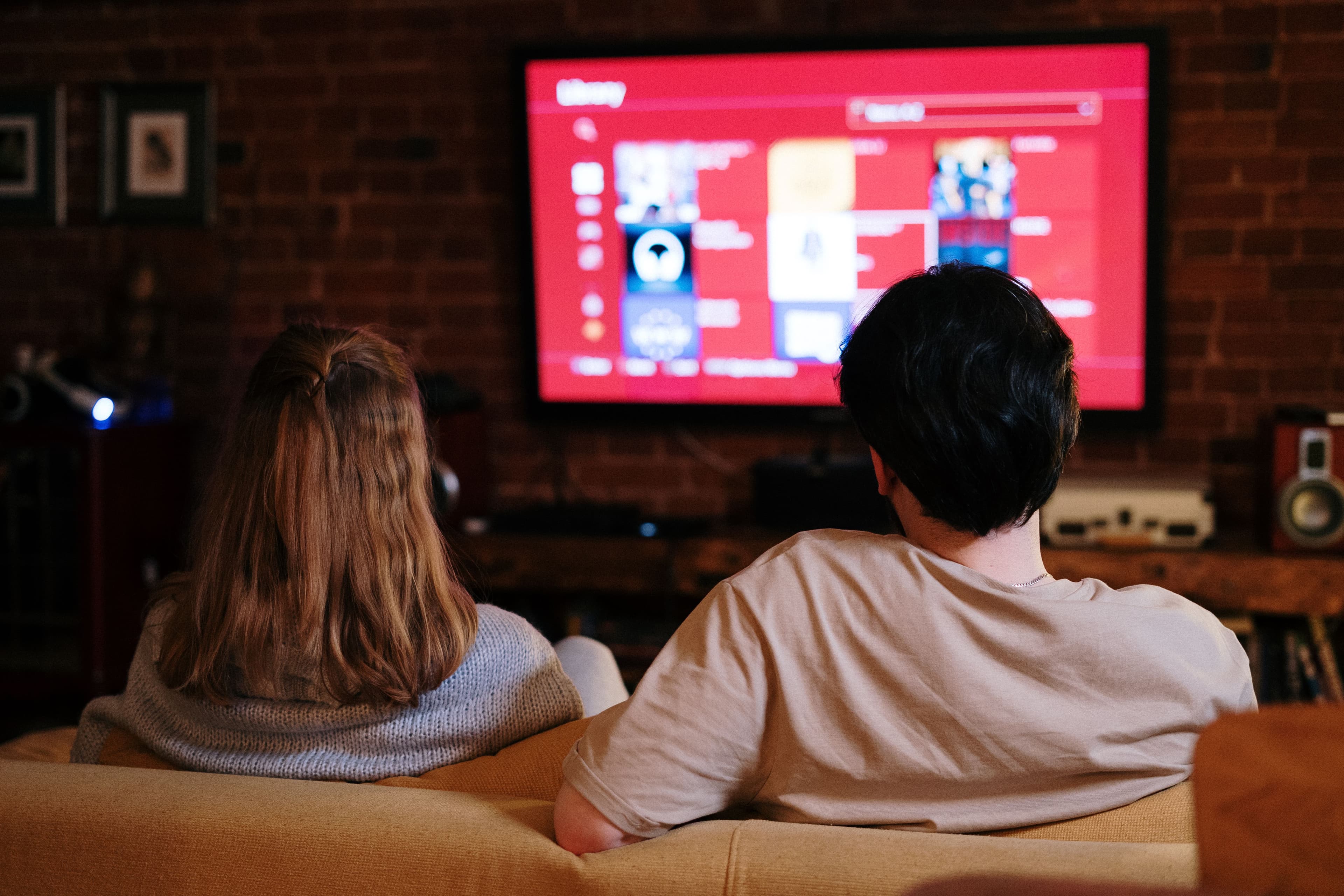 TV streaming app on living room screen